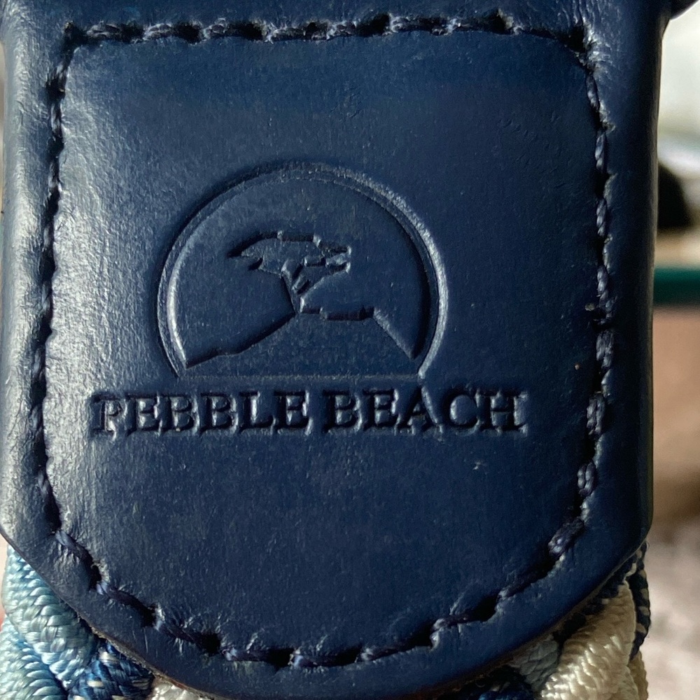 Pebble Beach Braided men’s belt in Navy, Light Blue & Leather Cream